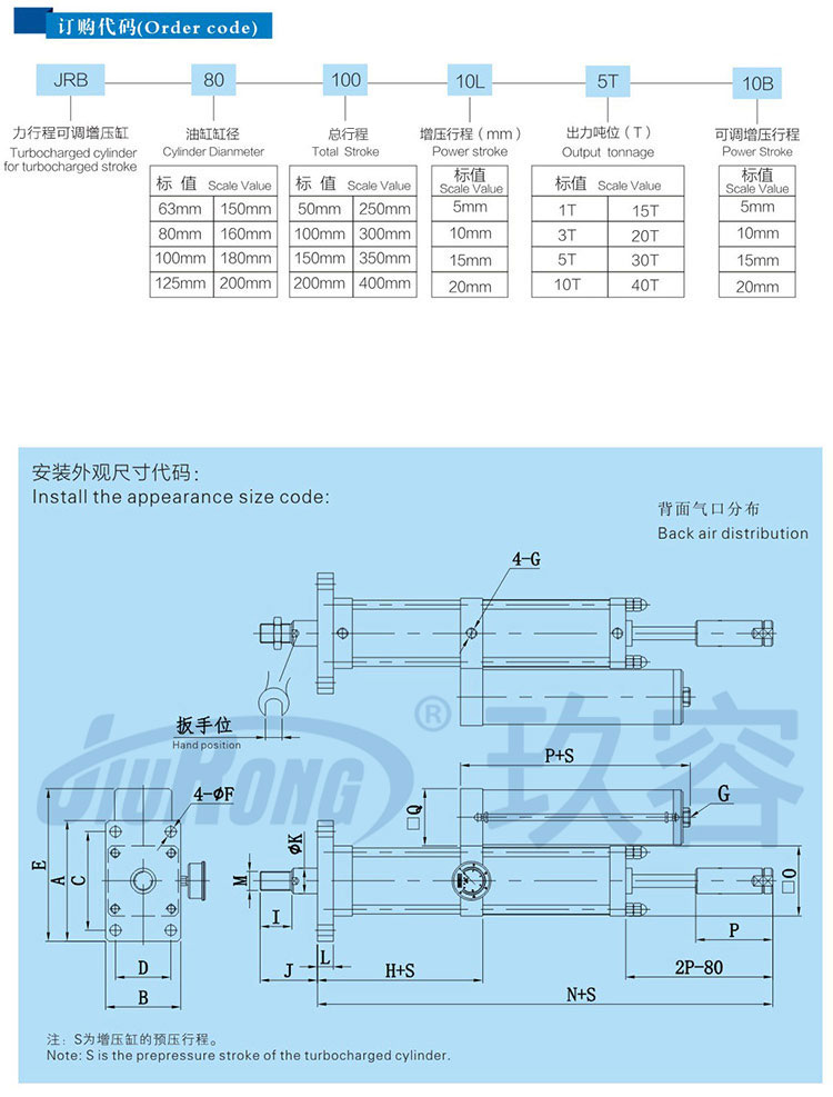 力行程可調(diào)氣液增壓缸訂購(gòu)尺寸代碼